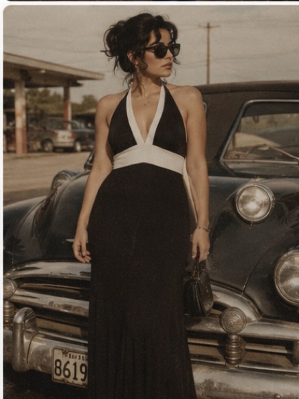 Calvin Klein Black and White Halter Maxi Dress